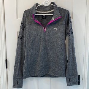 Victorias Secret PINK 1/4 zip, stretchy athletic top, heather gray, Size Large.